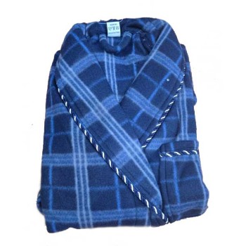 Ρόμπα σταυρωτή μακριά φλις καρώ μπλε