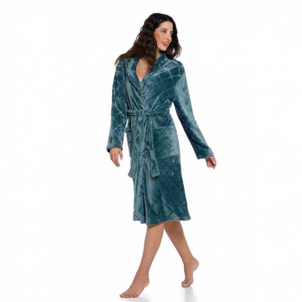 Clio Lingerie Μακριά Ρόμπα Σταυρωτή Μονόχρωμη (Πετρόλ)